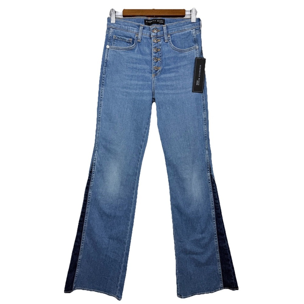 Veronica Beard Kiley High Rise Wide Leg Button Fly Jeans in Two Tone Size 26x34 - Picture 4 of 13
